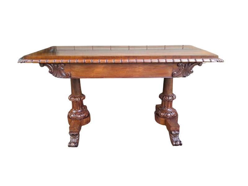 An Antique Victorian Rosewood Library Table / Side / Sofa Table On Castors