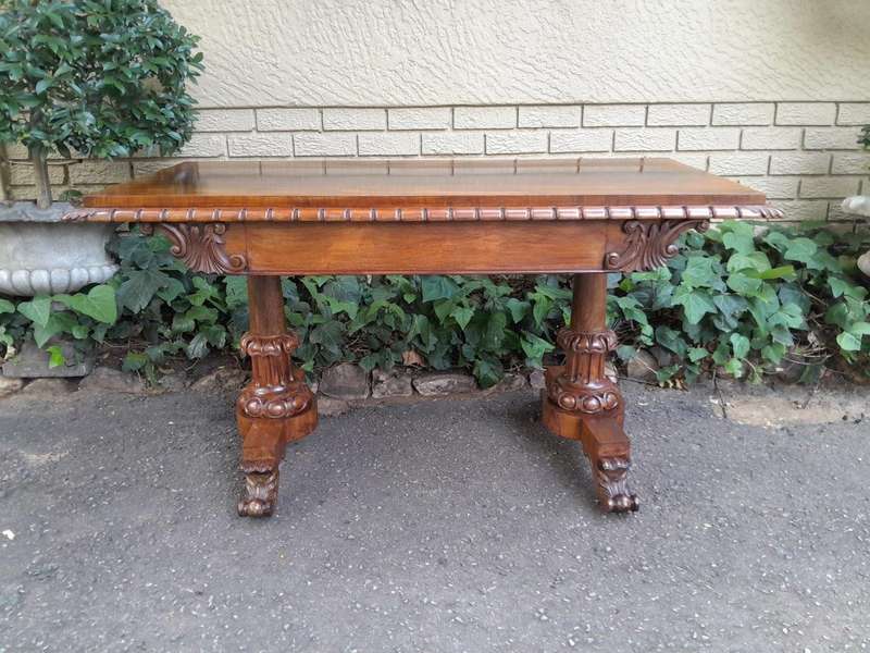 An Antique Victorian Rosewood Library Table / Side / Sofa Table On Castors