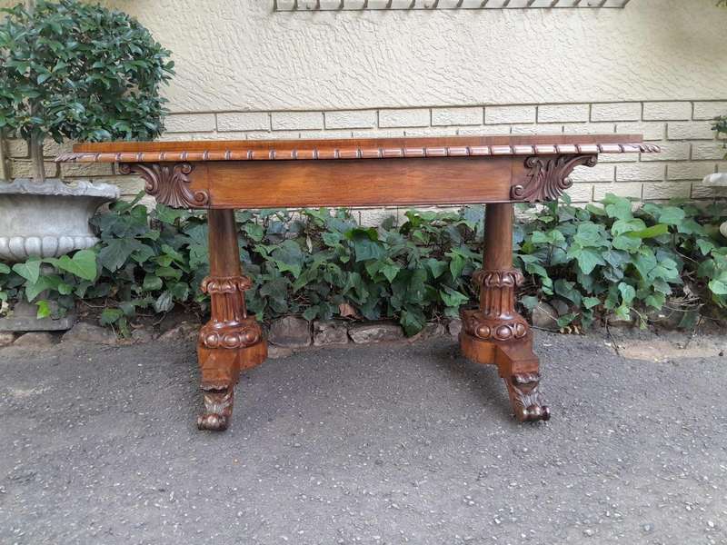 An Antique Victorian Rosewood Library Table / Side / Sofa Table On Castors