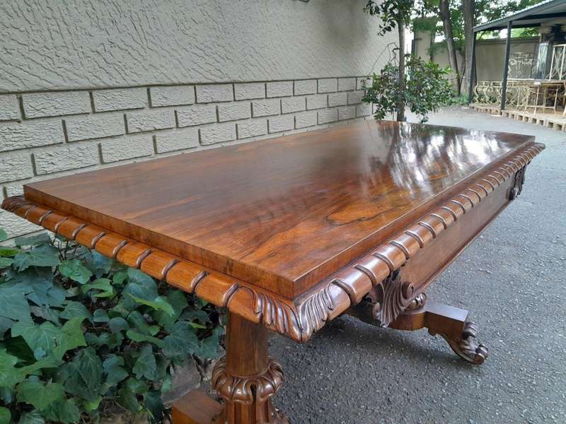 An Antique Victorian Rosewood Library Table / Side / Sofa Table On Castors