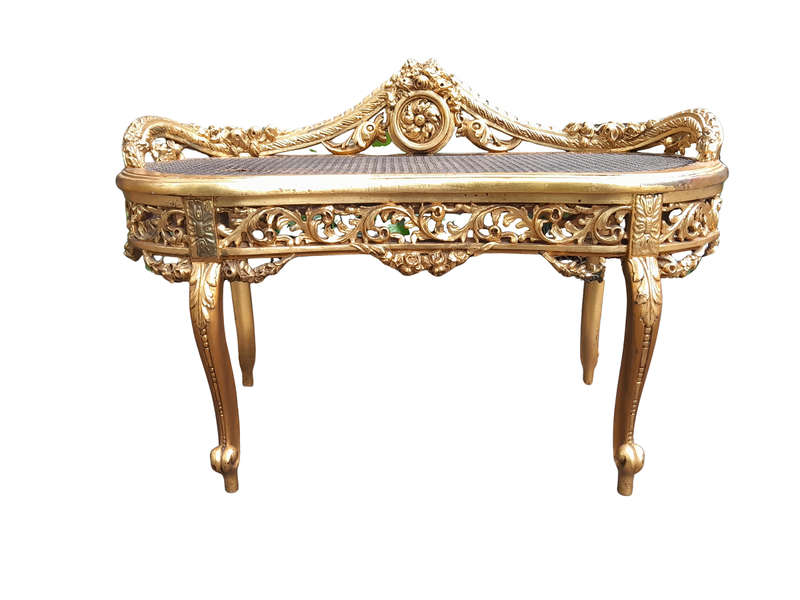 A 20th Century French Ornately Carved Giltwood And Rattan Window Seat