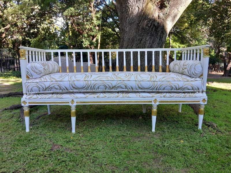 An Antique 19th Century Circa 1800's Set of Swedish Gustavian Period Painted and Gilded Settee an...