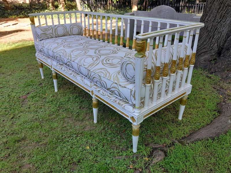An Antique 19th Century Circa 1800's Set of Swedish Gustavian Period Painted and Gilded Settee an...