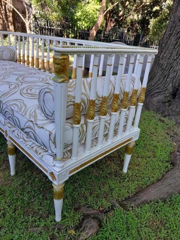An Antique 19th Century Circa 1800's Set of Swedish Gustavian Period Painted and Gilded Settee an...