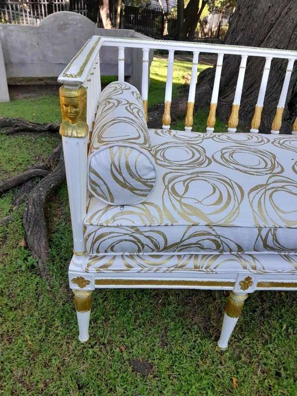 An Antique 19th Century Circa 1800's Set of Swedish Gustavian Period Painted and Gilded Settee an...