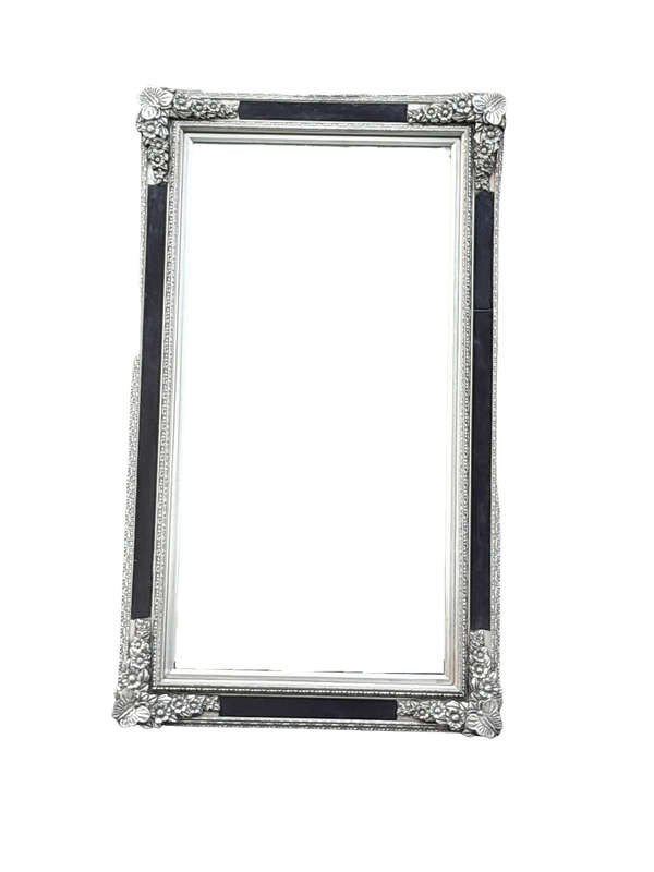 A French Baroque Style Large Bevelled Plate Black And Silver Leaf Mirror