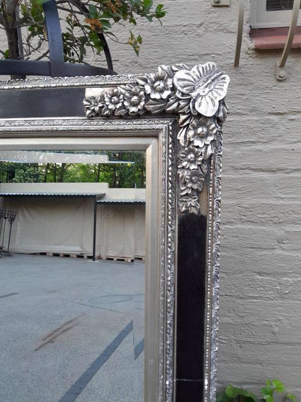 A French Baroque Style Large Bevelled Plate Black And Silver Leaf Mirror