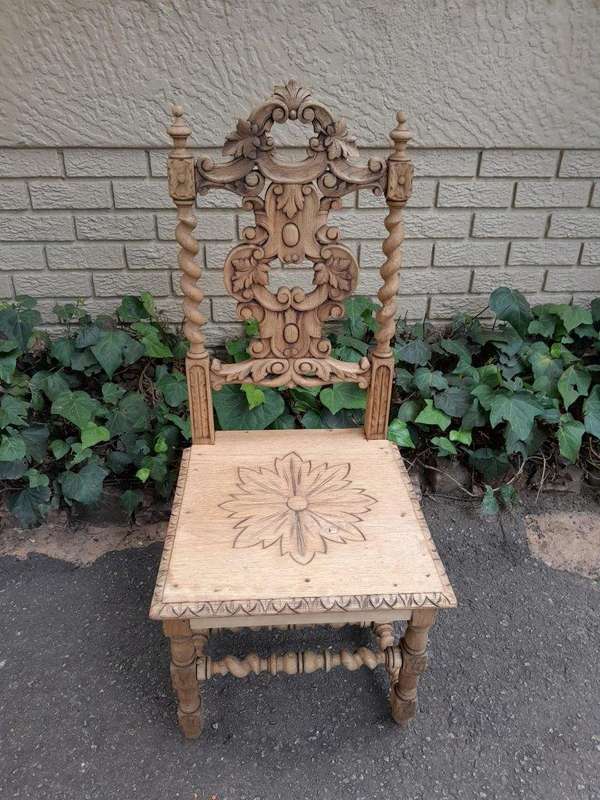 An Antique 19th Century Heavily Carved and in a Contemporary Bleached Finish