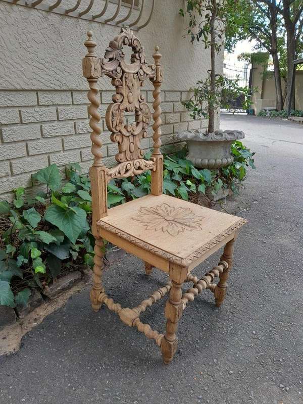 An Antique 19th Century Heavily Carved and in a Contemporary Bleached Finish