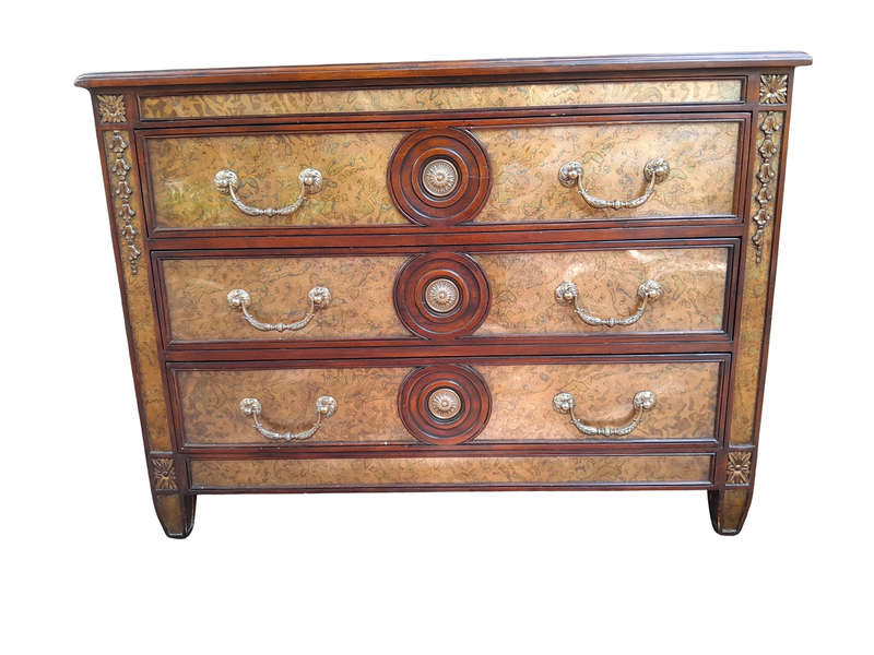 A Theodore Alexander Verre Églomisé Chest With Three Drawers And Brass Decoration