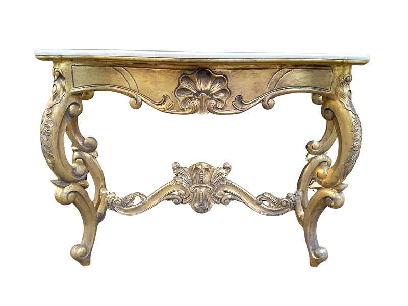 A Gilded Console Table with Marble Top