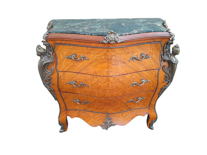 A 20th Century French Style Bombe Chest Of Drawers With Marble Top And Gilt Mounts