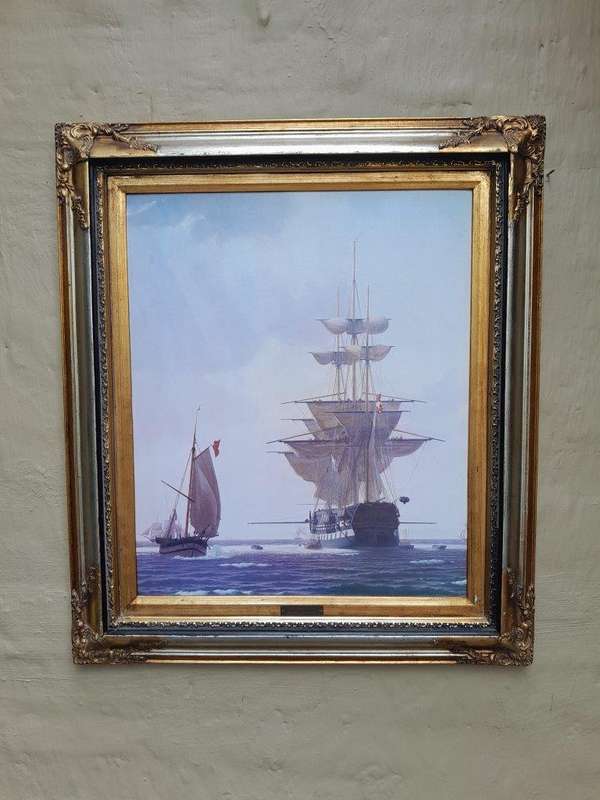 A Large And  Ornately Framed Picture Of Sailing Ships  Christoffer Wilhelm Eckersberg