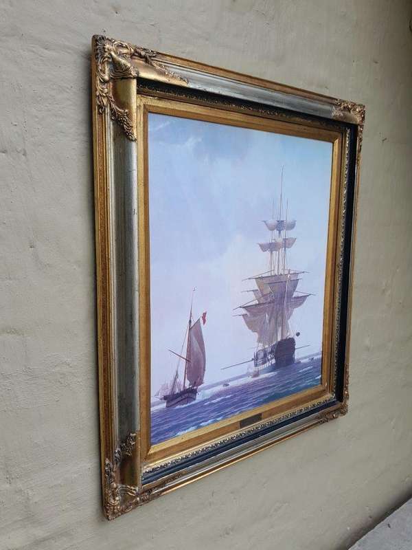 A Large And  Ornately Framed Picture Of Sailing Ships  Christoffer Wilhelm Eckersberg