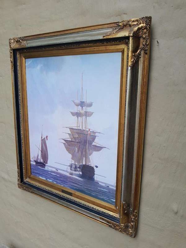 A Large And  Ornately Framed Picture Of Sailing Ships  Christoffer Wilhelm Eckersberg