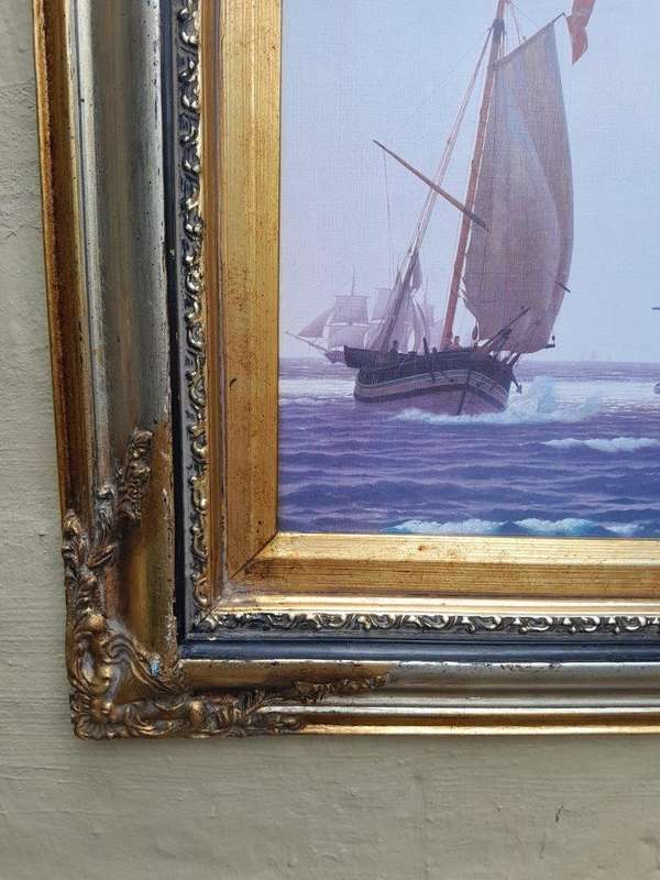 A Large And  Ornately Framed Picture Of Sailing Ships  Christoffer Wilhelm Eckersberg