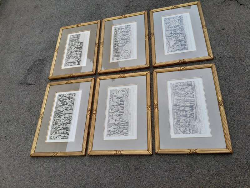 A Set Of Six Decorative Engravings In Gilded Frames