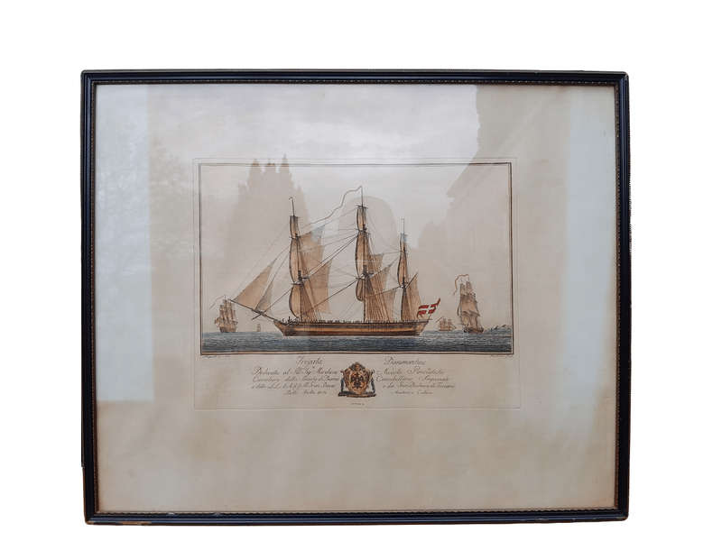 A Naval Study Engraving With Watercolour