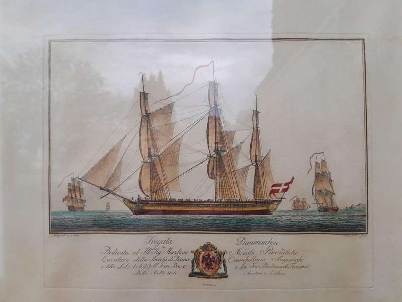 A Naval Study Engraving With Watercolour