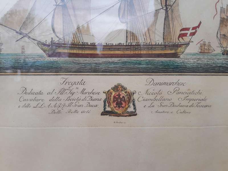 A Naval Study Engraving With Watercolour