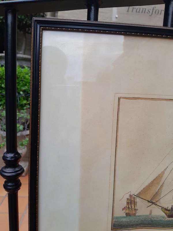 A Naval Study Engraving With Watercolour