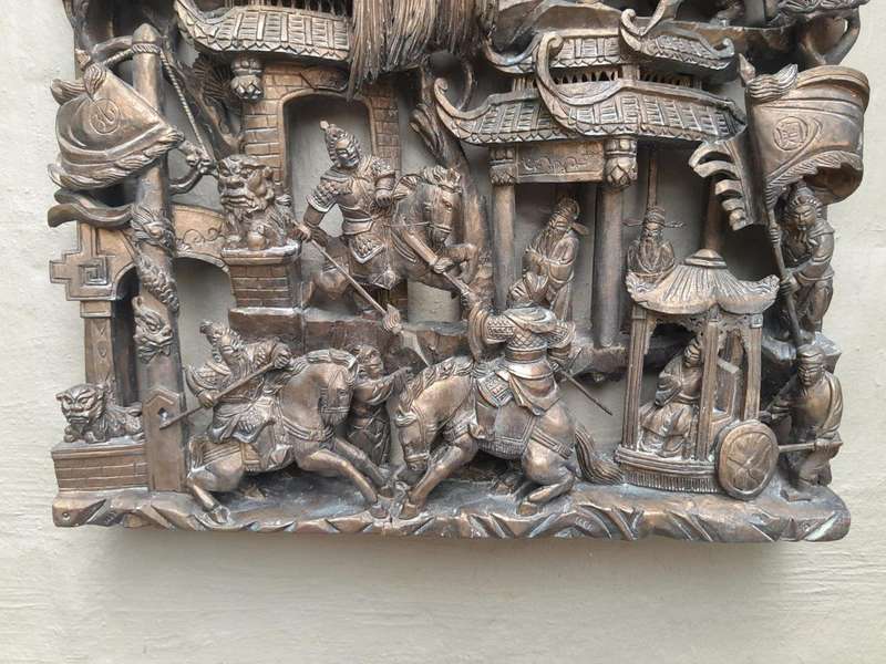 A Heavily Carved Wooden Chinese Giltwood Panel