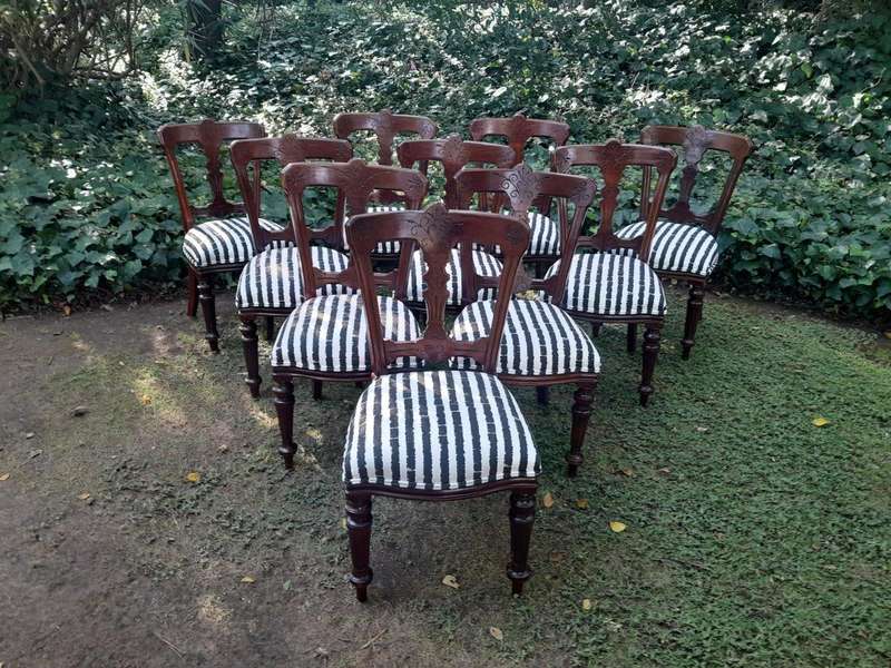 An Antique Victorian Circa 1889 Set of Ten Mahogany Dining Chairs