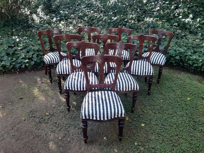 An Antique Victorian Circa 1889 Set of Ten Mahogany Dining Chairs