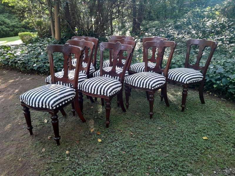 An Antique Victorian Circa 1889 Set of Ten Mahogany Dining Chairs