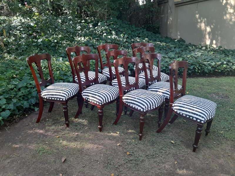 An Antique Victorian Circa 1889 Set of Ten Mahogany Dining Chairs