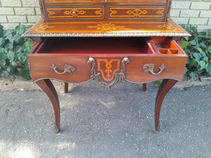 An Early 20th Century/Circa 1930 French Secretaire Inlaid And Gilt Metal In Two Parts With Glazed...