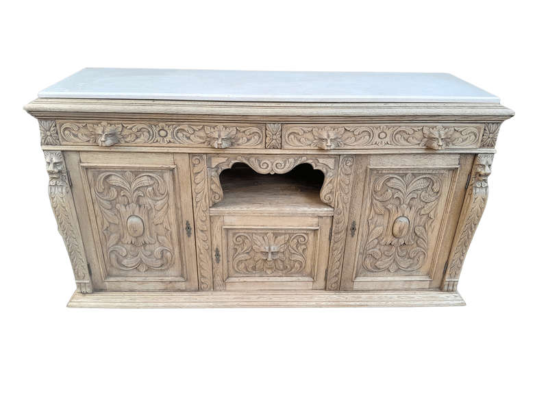 An Early 20th Century Heavily Carved Oak Sideboard / Buffet / Drinks Table With Two Drawers And T...