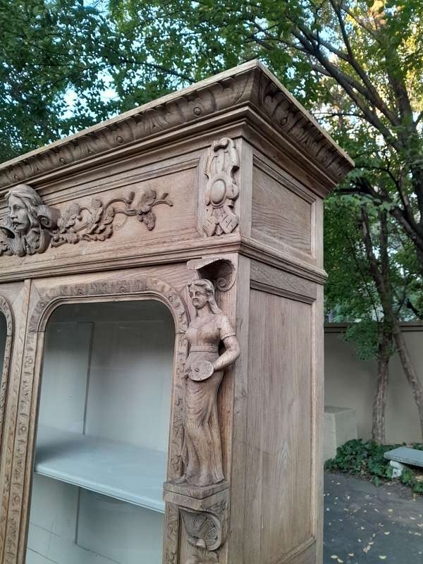 An Antique 19th Century Circa 1880 Large Renaissance-Revival European Oak Carved Bookcase / Cabin...