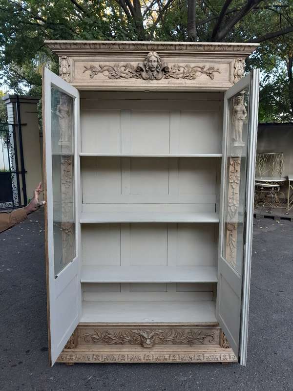 An Antique 19th Century Circa 1880 Large Renaissance-Revival European Oak Carved Bookcase / Cabin...