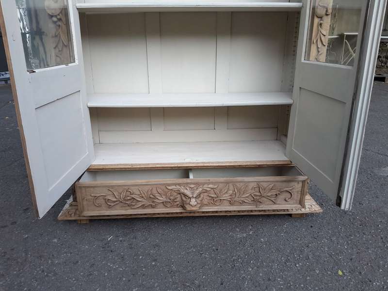An Antique 19th Century Circa 1880 Large Renaissance-Revival European Oak Carved Bookcase / Cabin...