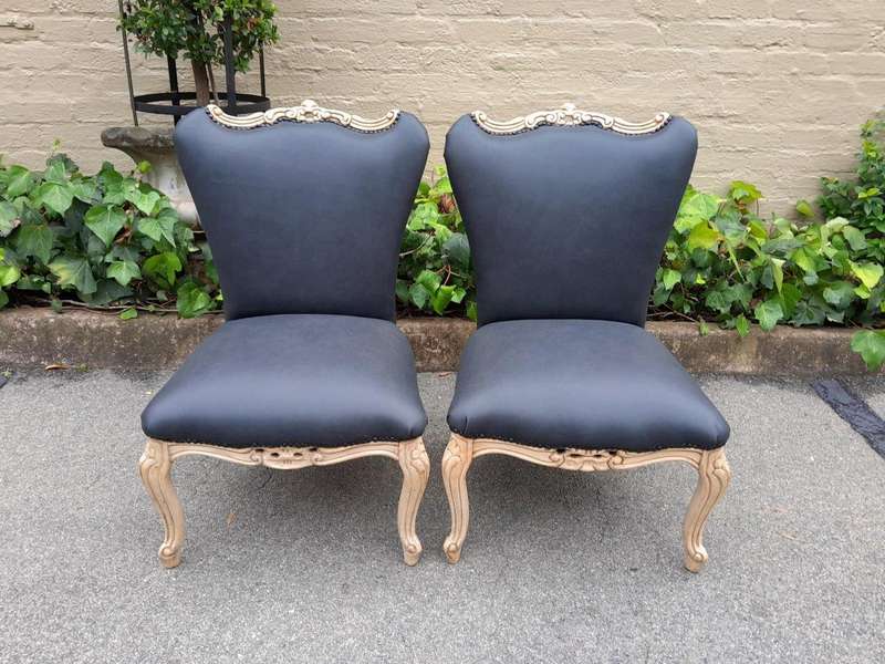 A 20TH Century Pair of Mahogany Slipper Chairs Finished in a Contemporary Bleached Finish and Uph...