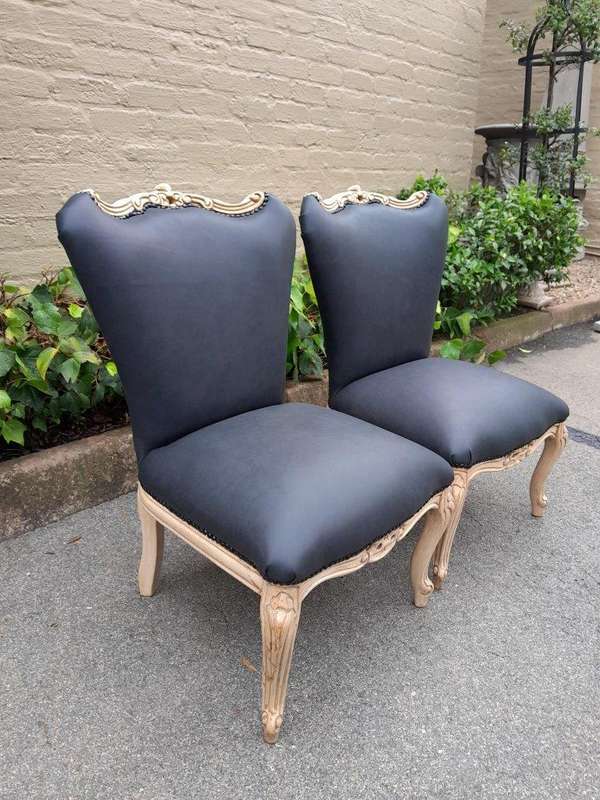 A 20TH Century Pair of Mahogany Slipper Chairs Finished in a Contemporary Bleached Finish and Uph...