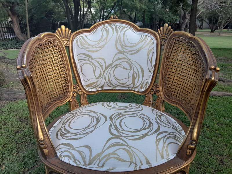 A Mid 20th Century Circa 1950 French Set Of Gilt Painted Wooden And Rattan Settee With A Pair Of ...