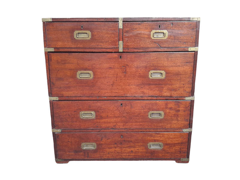 A Victorian Circa 1890 Mahogany Military Campaign Brass-Bound  Chest On Chest In Two Parts