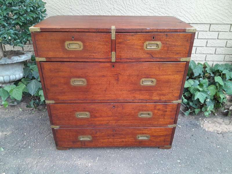A Victorian Circa 1890 Mahogany Military Campaign Brass-Bound  Chest On Chest In Two Parts