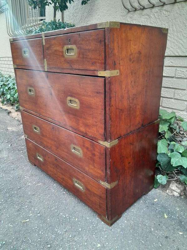 A Victorian Circa 1890 Mahogany Military Campaign Brass-Bound  Chest On Chest In Two Parts