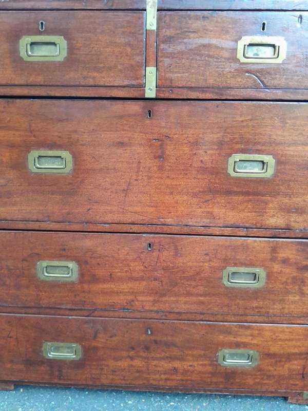 A Victorian Circa 1890 Mahogany Military Campaign Brass-Bound  Chest On Chest In Two Parts