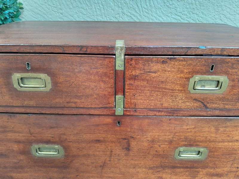 A Victorian Circa 1890 Mahogany Military Campaign Brass-Bound  Chest On Chest In Two Parts