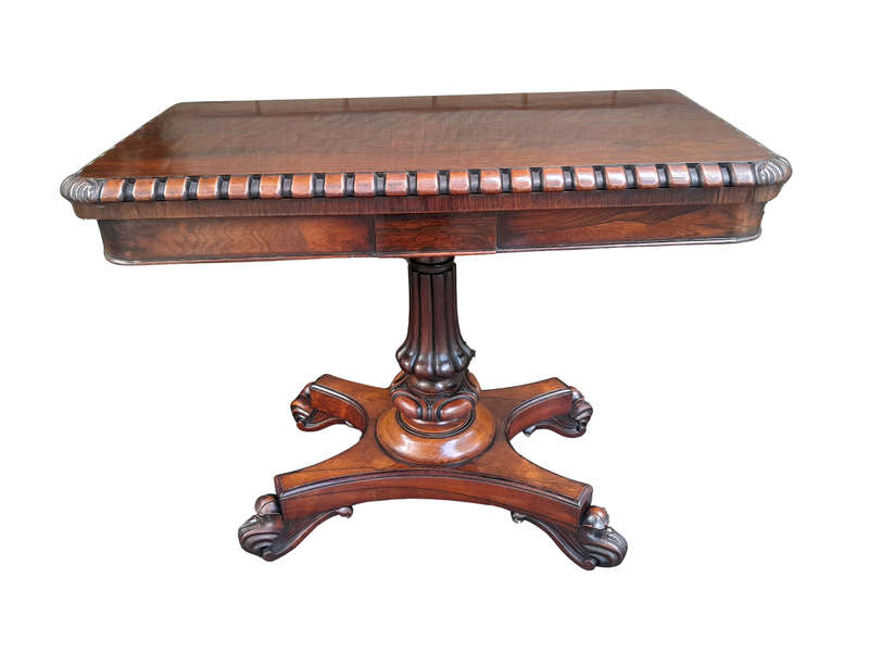 A 19th Century Circa 1820 William IV Rosewood Carved Card Table With Black Baize Playing Surface