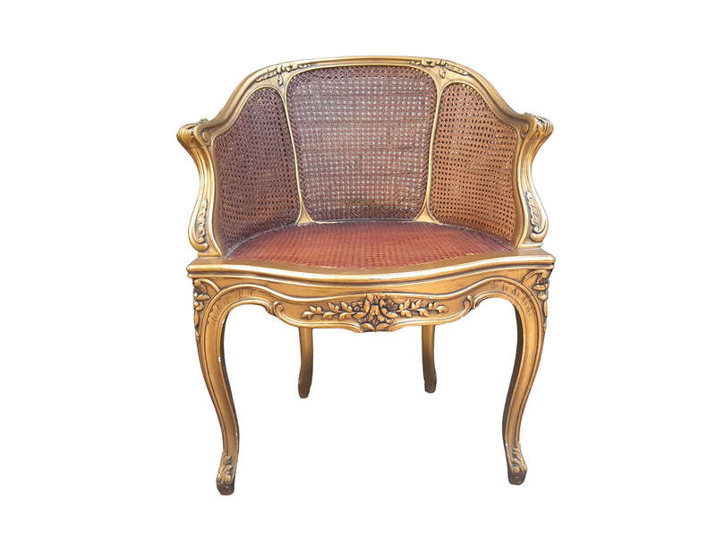 A 20TH Century French Style Gilded Rattan Bergère Chair