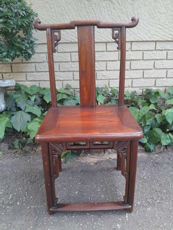 A 20th Century Pair Of Chinese Elm Yoke Back Wooden Chairs With Excellent Patina