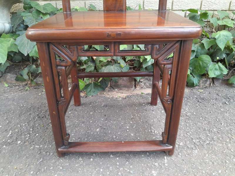 A 20th Century Pair Of Chinese Elm Yoke Back Wooden Chairs With Excellent Patina