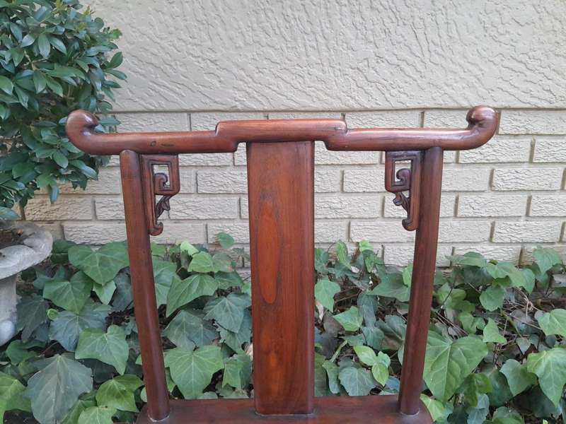 A 20th Century Pair Of Chinese Elm Yoke Back Wooden Chairs With Excellent Patina
