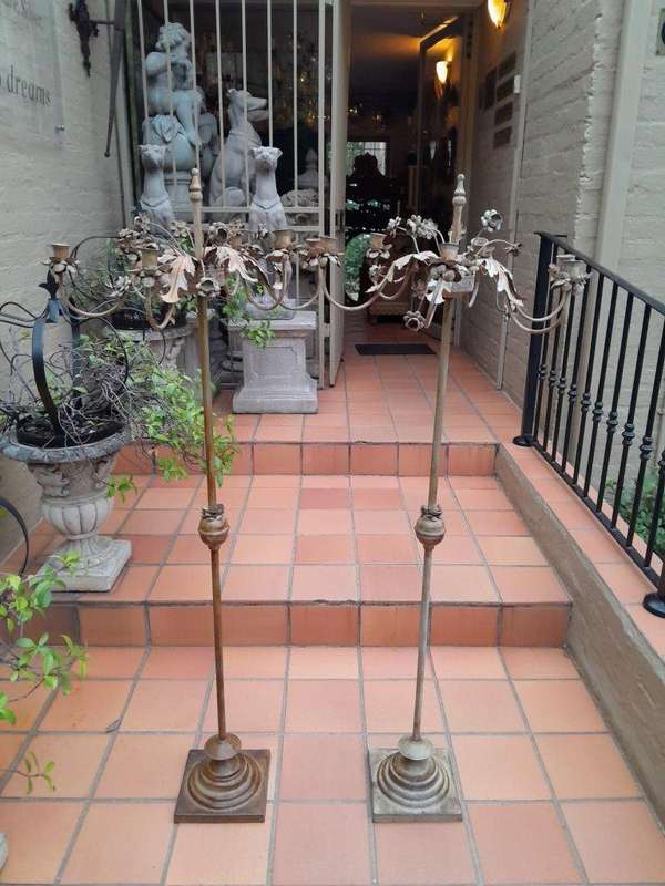 A 20TH Century Pair Of Wrought Iron Floor Candelabras