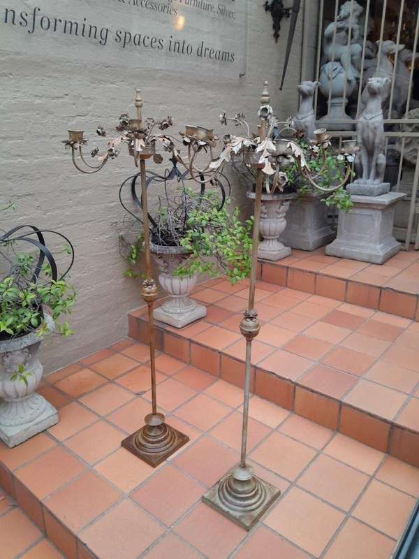 A 20TH Century Pair Of Wrought Iron Floor Candelabras